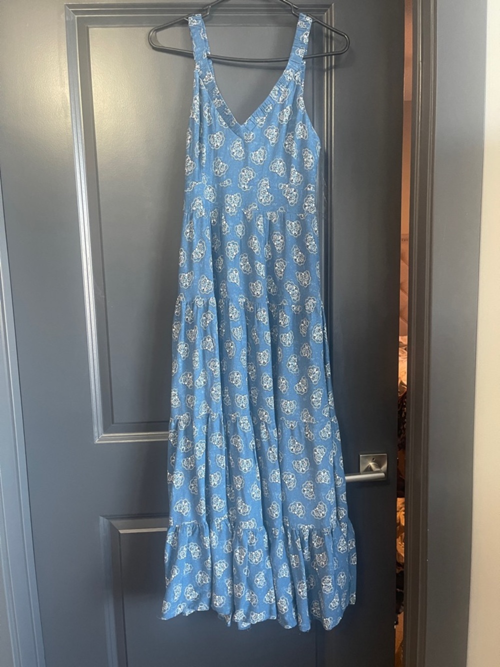 Blue Floral V-Neck Tiered Maxi Dress